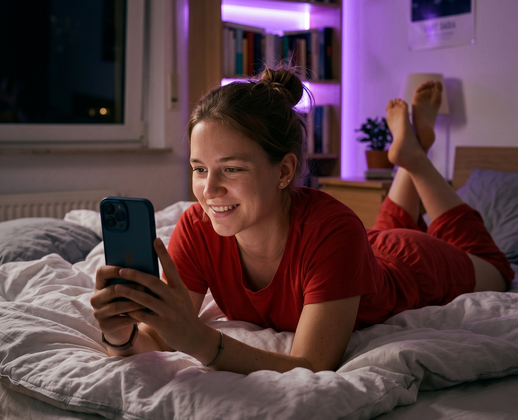 Woman smiling on a video call at home