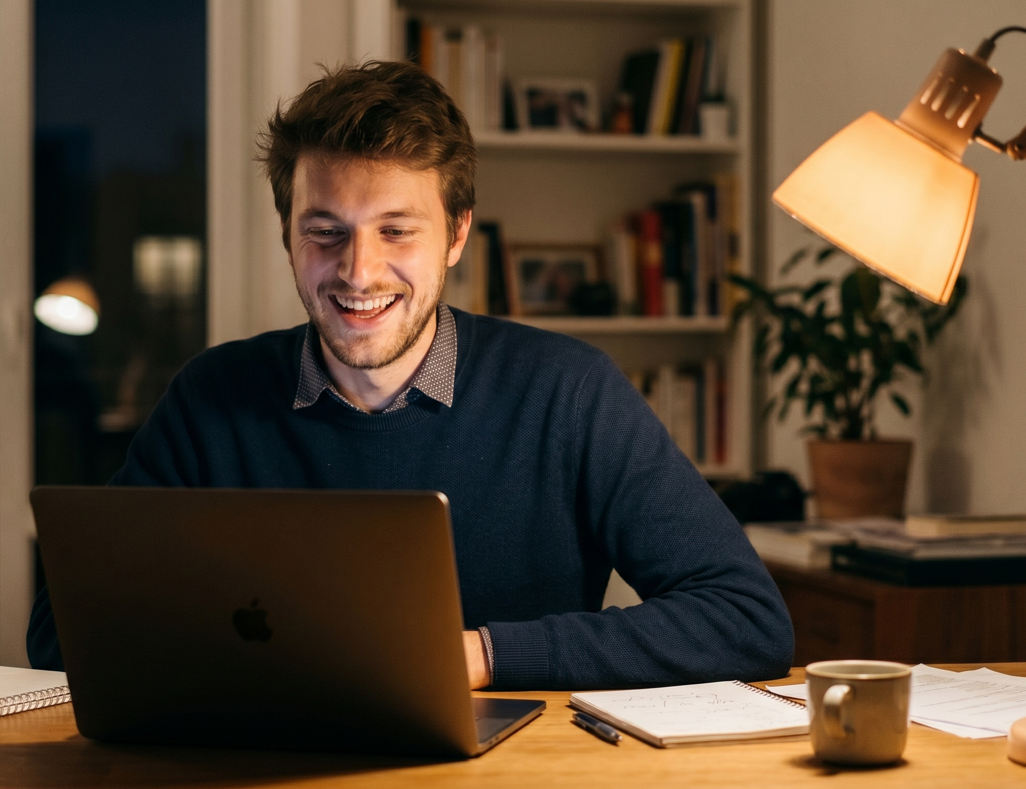 Woman on a late-night video chat